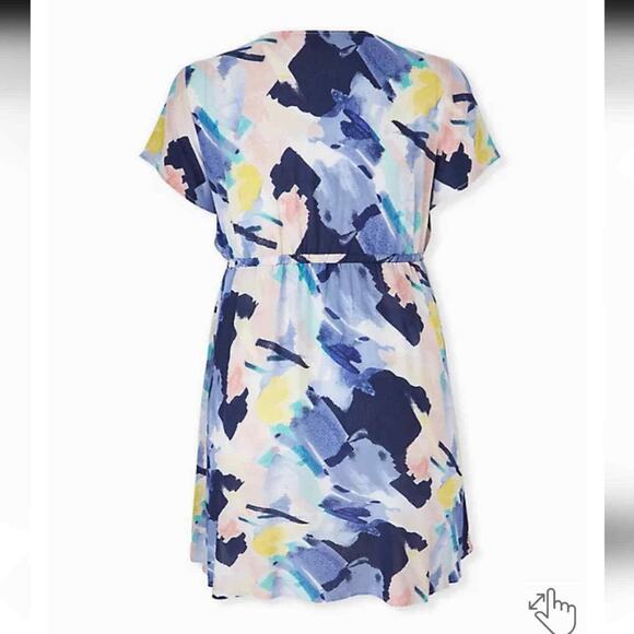 Torrid Babydoll Multicolor Watercolor Gauzy Plunge Babydoll Tunic Top Blouse 2X - Picture 2 of 13